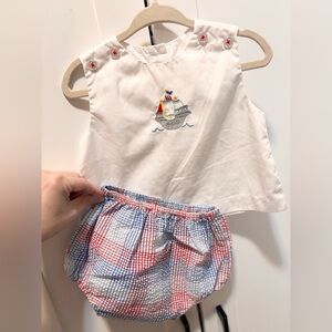 Boys Smocked Sailboat Embroidered Baby Outfit